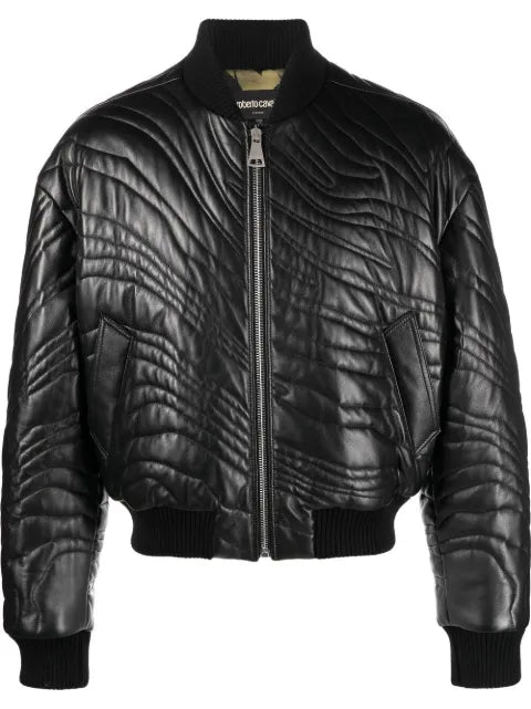 Roberto Cavalli stripe-quilted leather bomber jacket