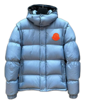 Moncler Orange-Badge Hooded Puffer Jacket – Ice Blue