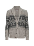 Brunello Cucinelli virgin-wool, silk and cashmere chiné cable-knit cardigan with intarsia