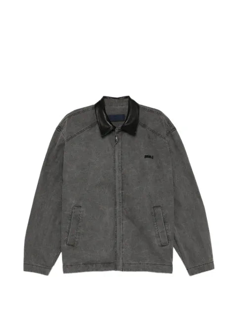 Juun.J leather-collar zip-up shirt jacket