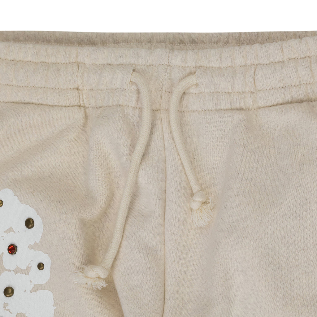 Cream Rhinestone Cotton Wreath Sweatpants