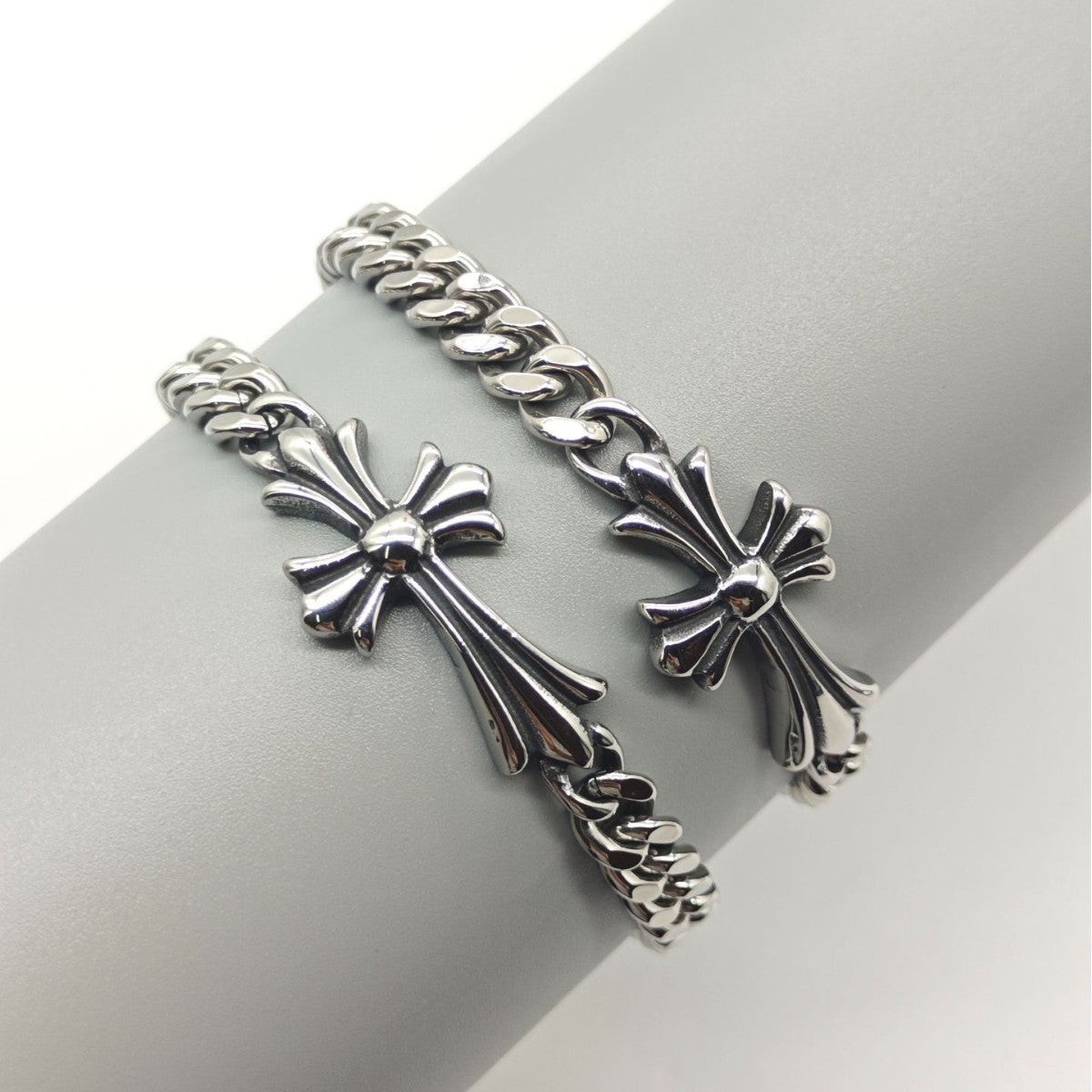 Chrome Hearts curved cross Cuban bracelet