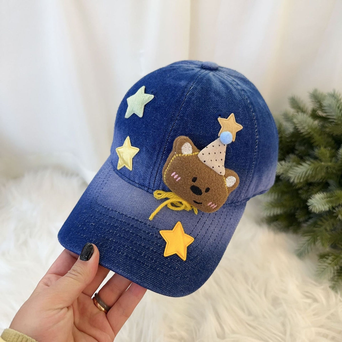 Washed Denim 3D Cartoon Plush Star Baseball Cap Y2K Casual Hat