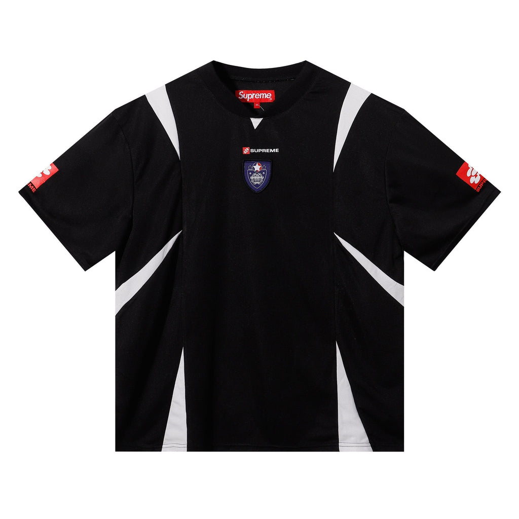 Supreme Black Soccer-Inspired Jersey Graphic T-Shirt
