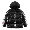 Moncler Tricolour Sleeve-Stripe Glossy Hooded Puffer Jacket – Alpine Heritage