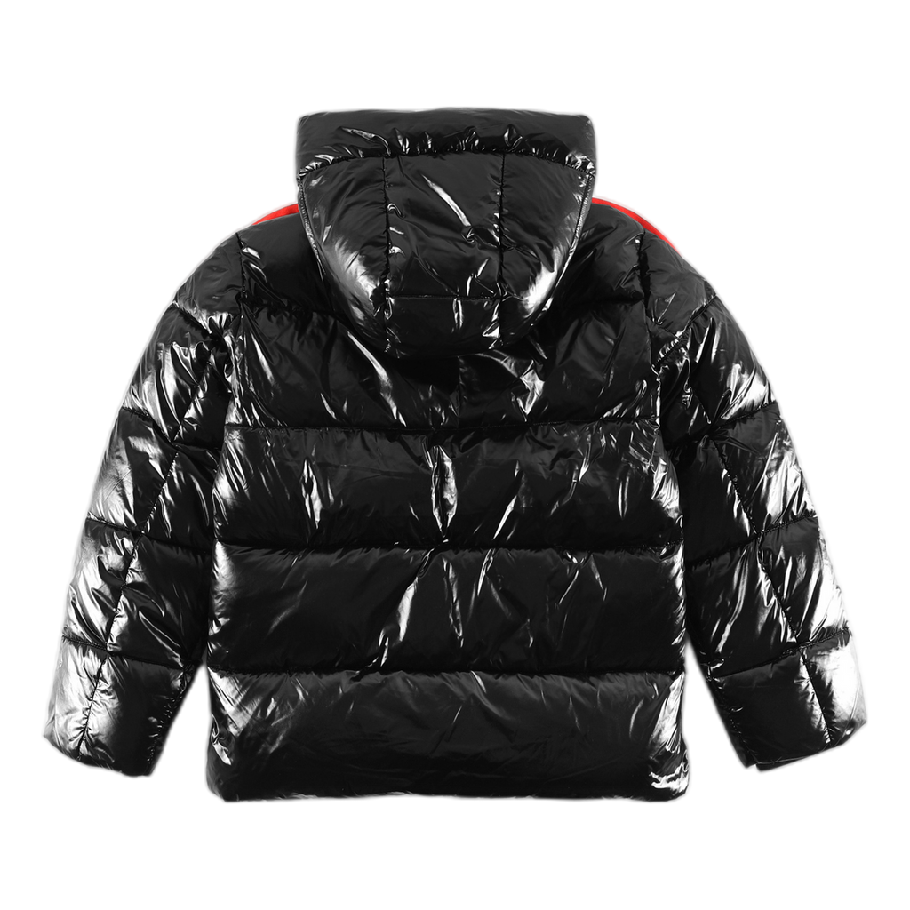 Moncler Tricolour Sleeve-Stripe Glossy Hooded Puffer Jacket – Alpine Heritage