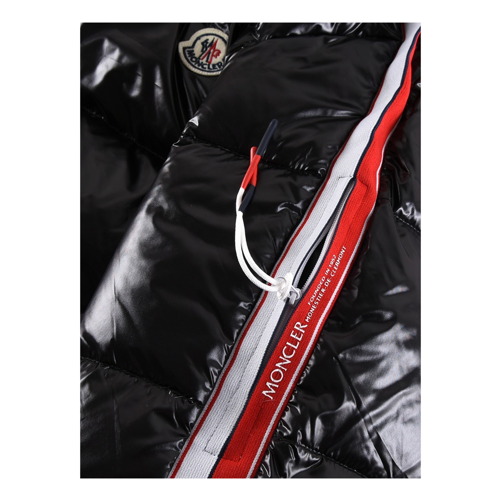 Moncler Tricolour Sleeve-Stripe Glossy Hooded Puffer Jacket – Alpine Heritage