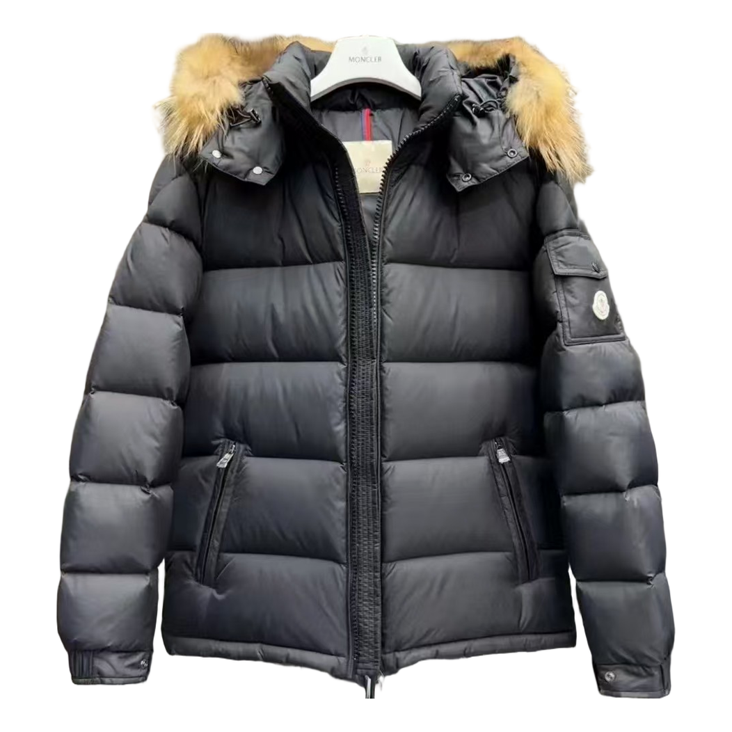 Moncler Fur-Trim Hooded Puffer Jacket – Black