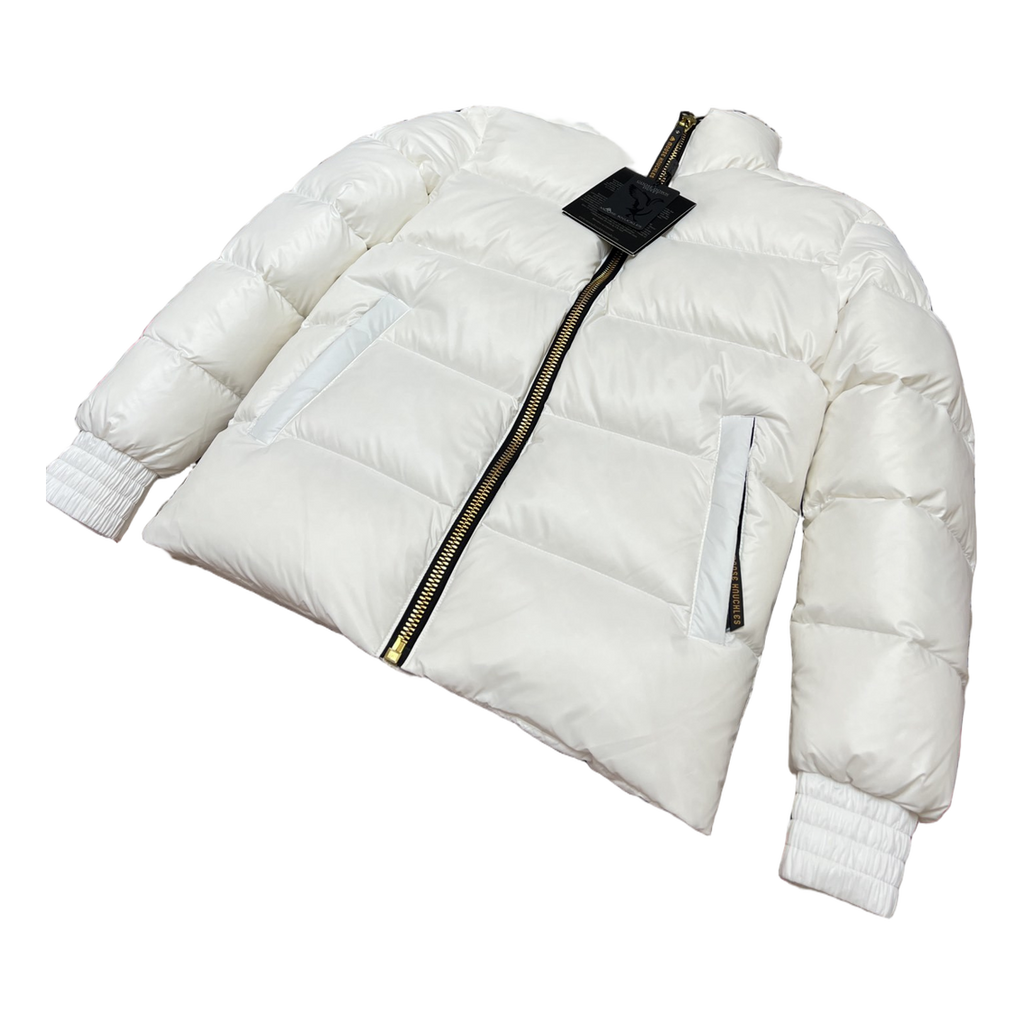 Moose Knuckles Logo-Zip Quilted Puffer Bomber – Off White