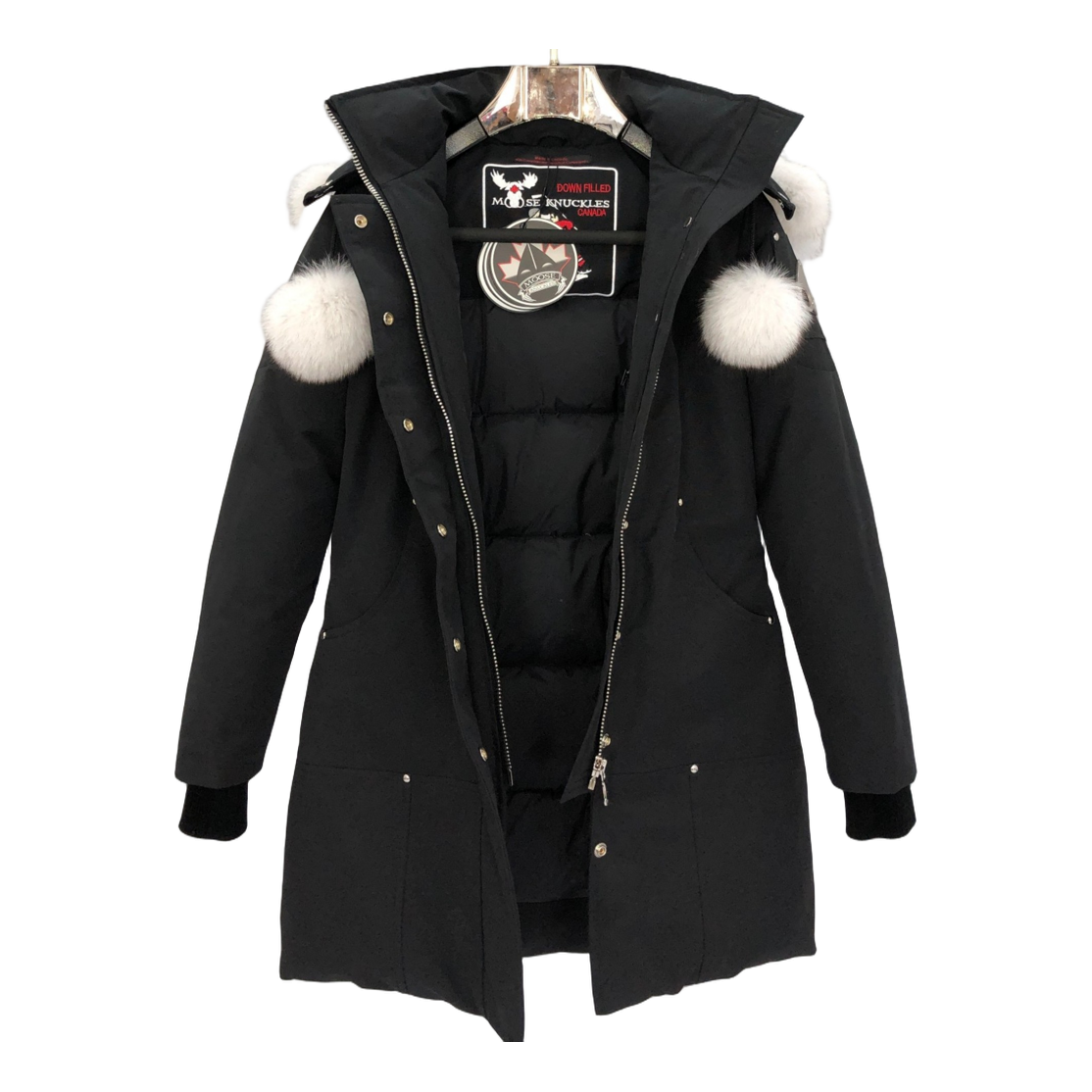 Moose Knuckles Stirling Parka – White Fur Trim & Pom-Pom Signature