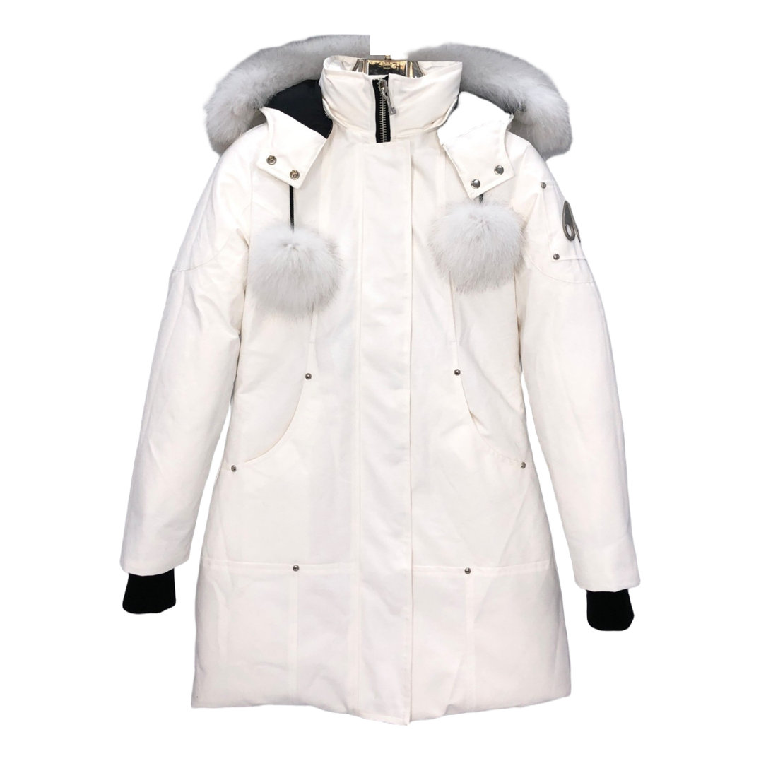Moose Knuckles Stirling Parka – White Fur Trim & Pom-Pom