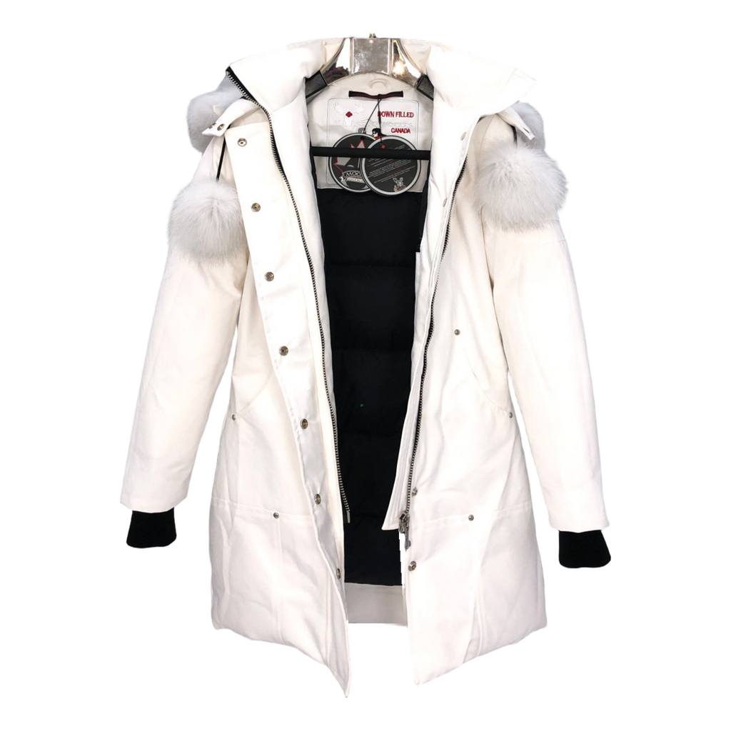 Moose Knuckles Stirling Parka – White Fur Trim & Pom-Pom