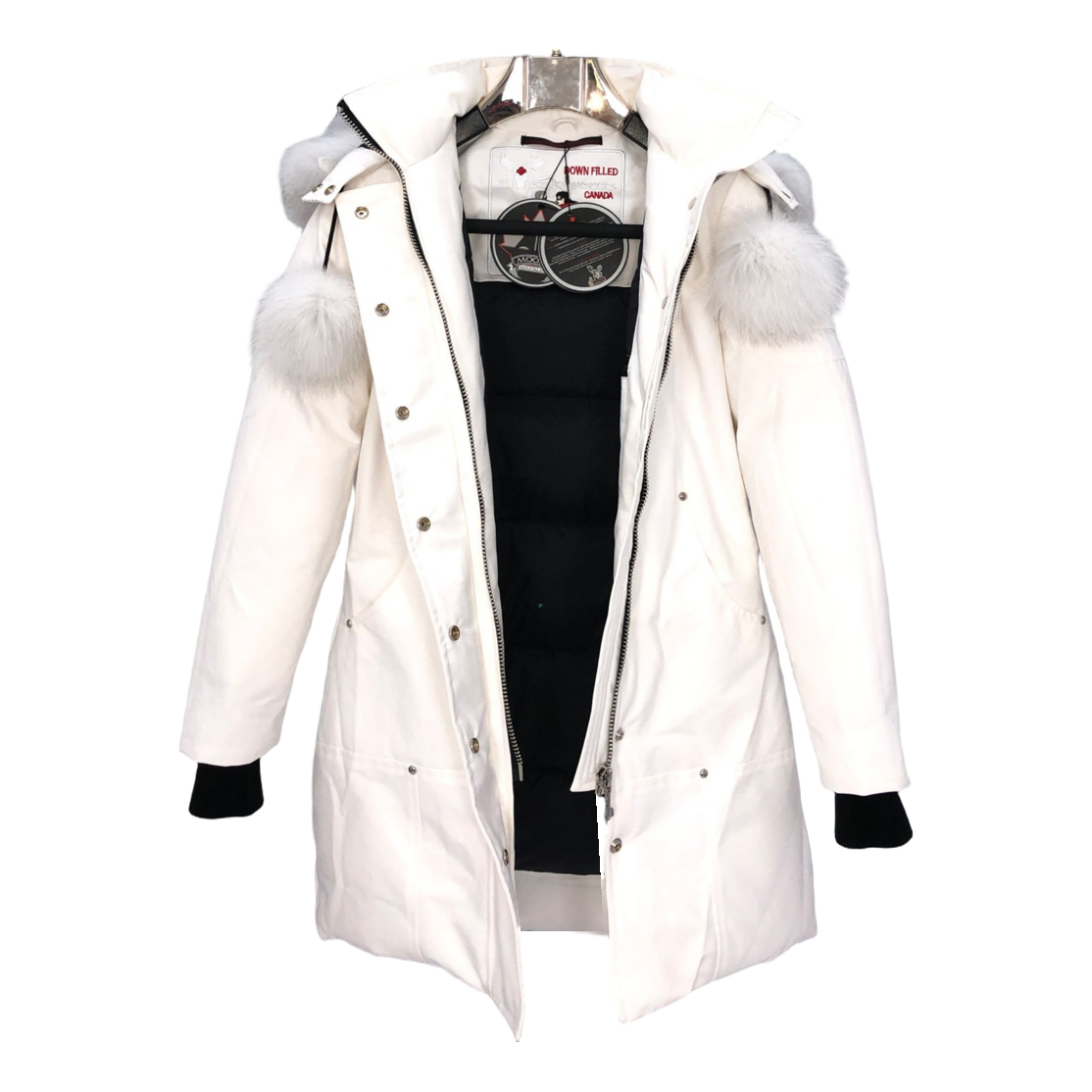 Moose Knuckles Stirling Parka – White Fur Trim & Pom-Pom