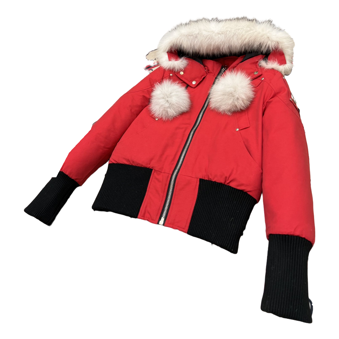 Moose Knuckles Debbie Pom-Pom Hooded Bomber – Red