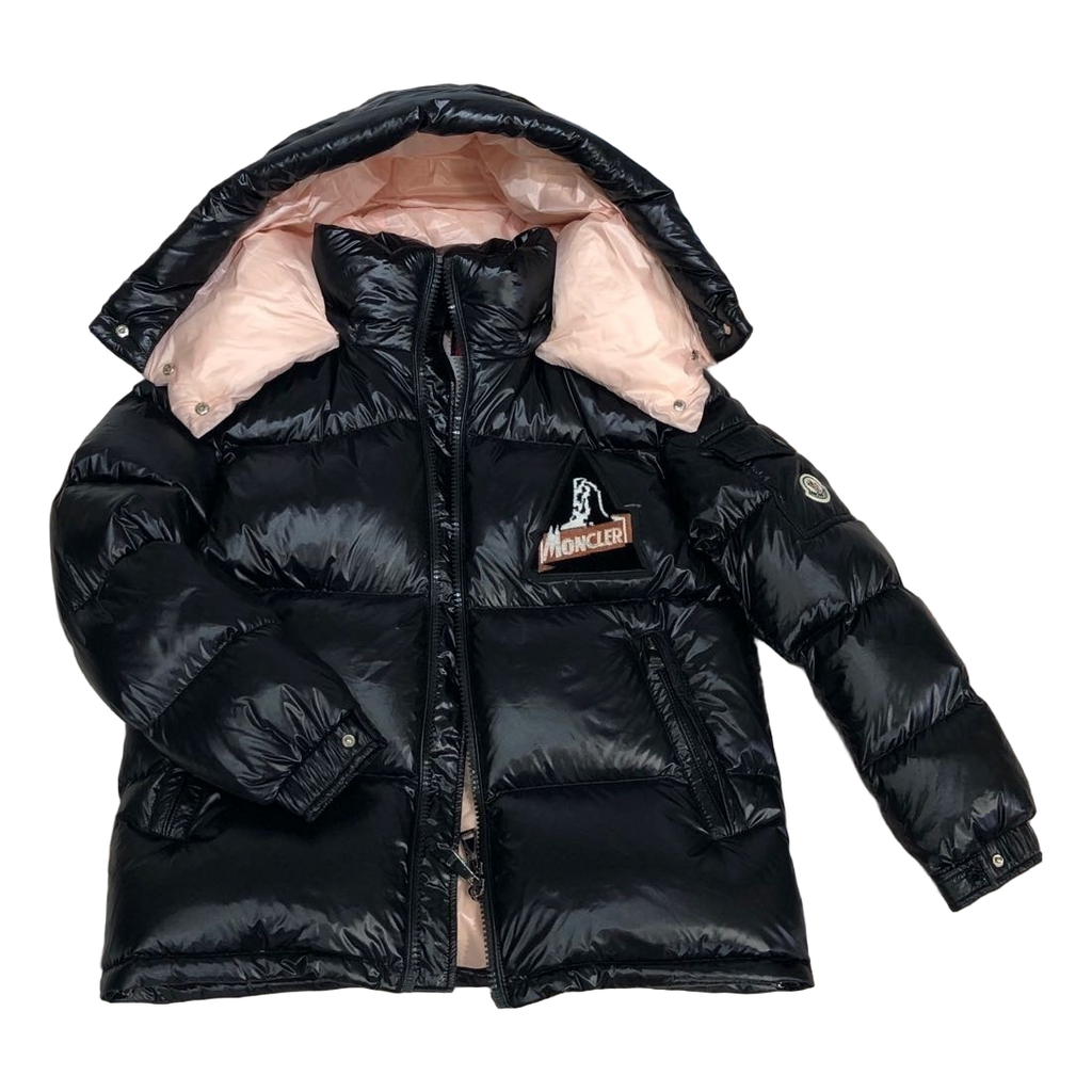 Moncler Mountain-Badge Glossy Short Puffer Jacket – Black