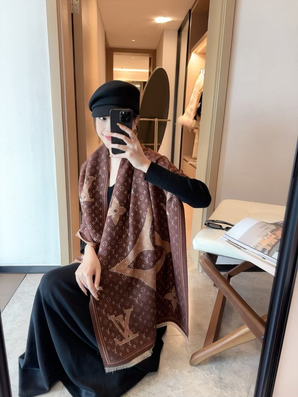 Louis Vuitton Monogram-Style Fringe Scarf