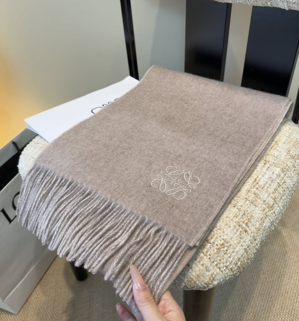 Loewe Taupe Gray Fringed Scarf