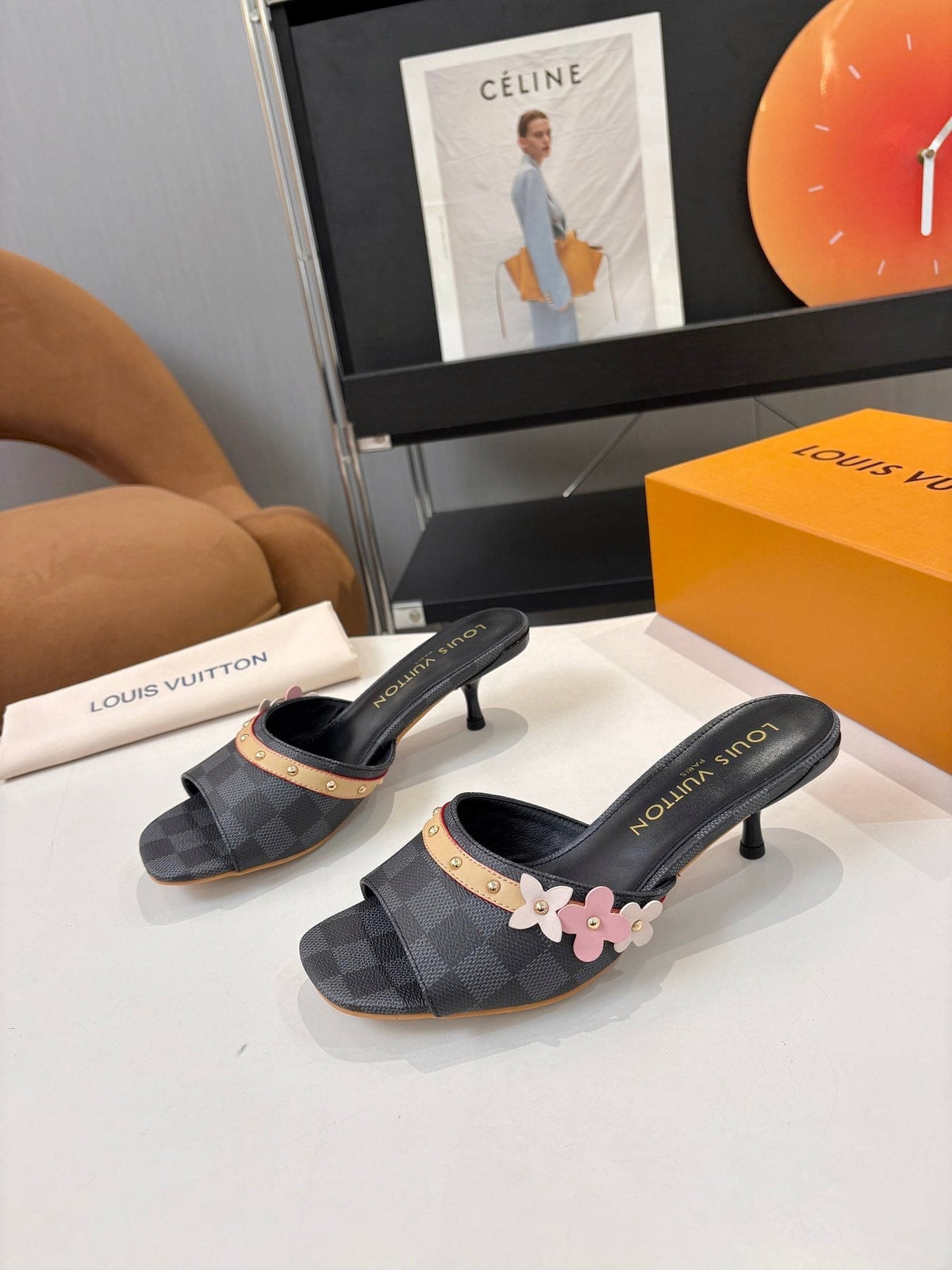 Louis Vuitton Checkered Floral Slingback Heeled Sandals