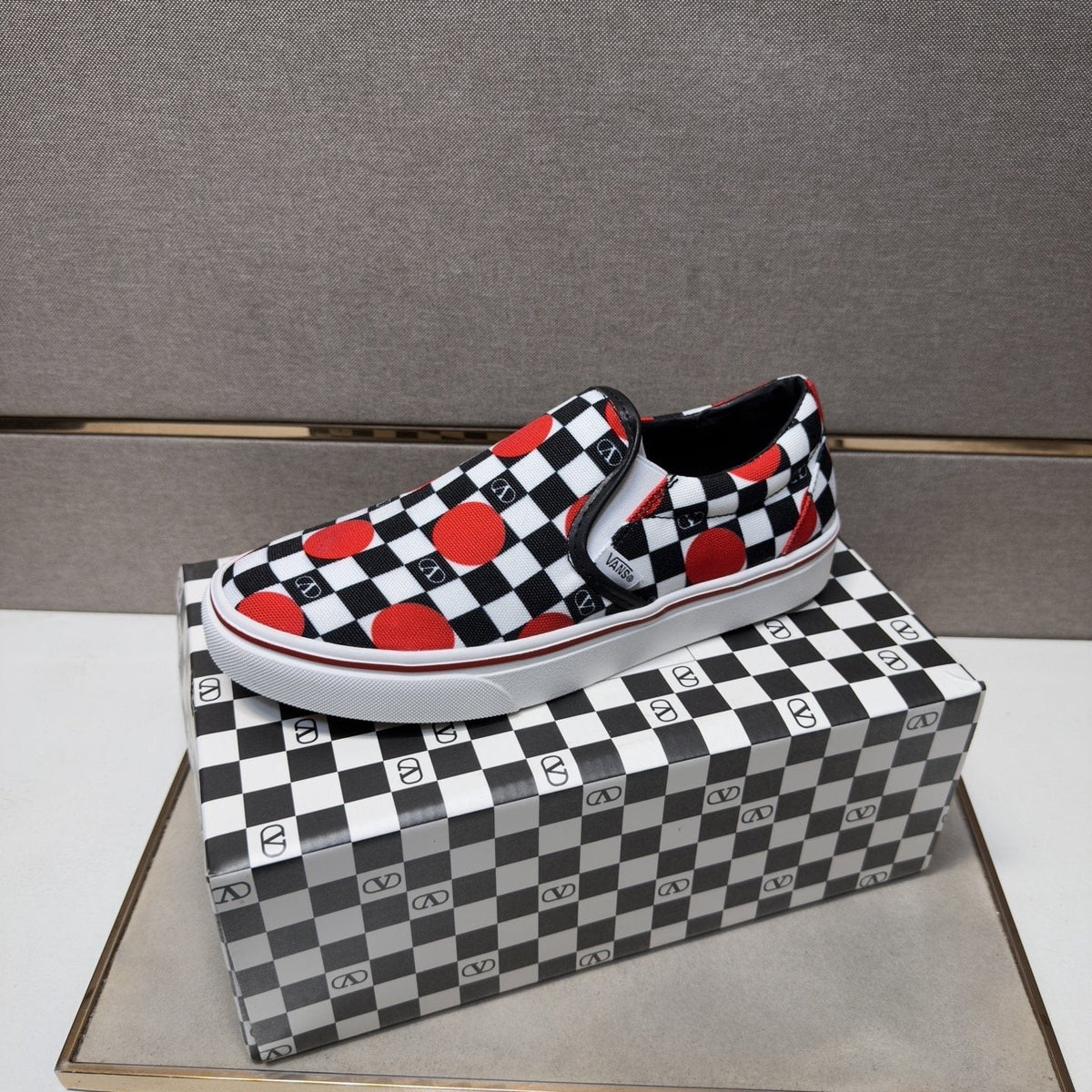 Vans Men's Checkerboard Slip-On Shoes - Black, White & Red