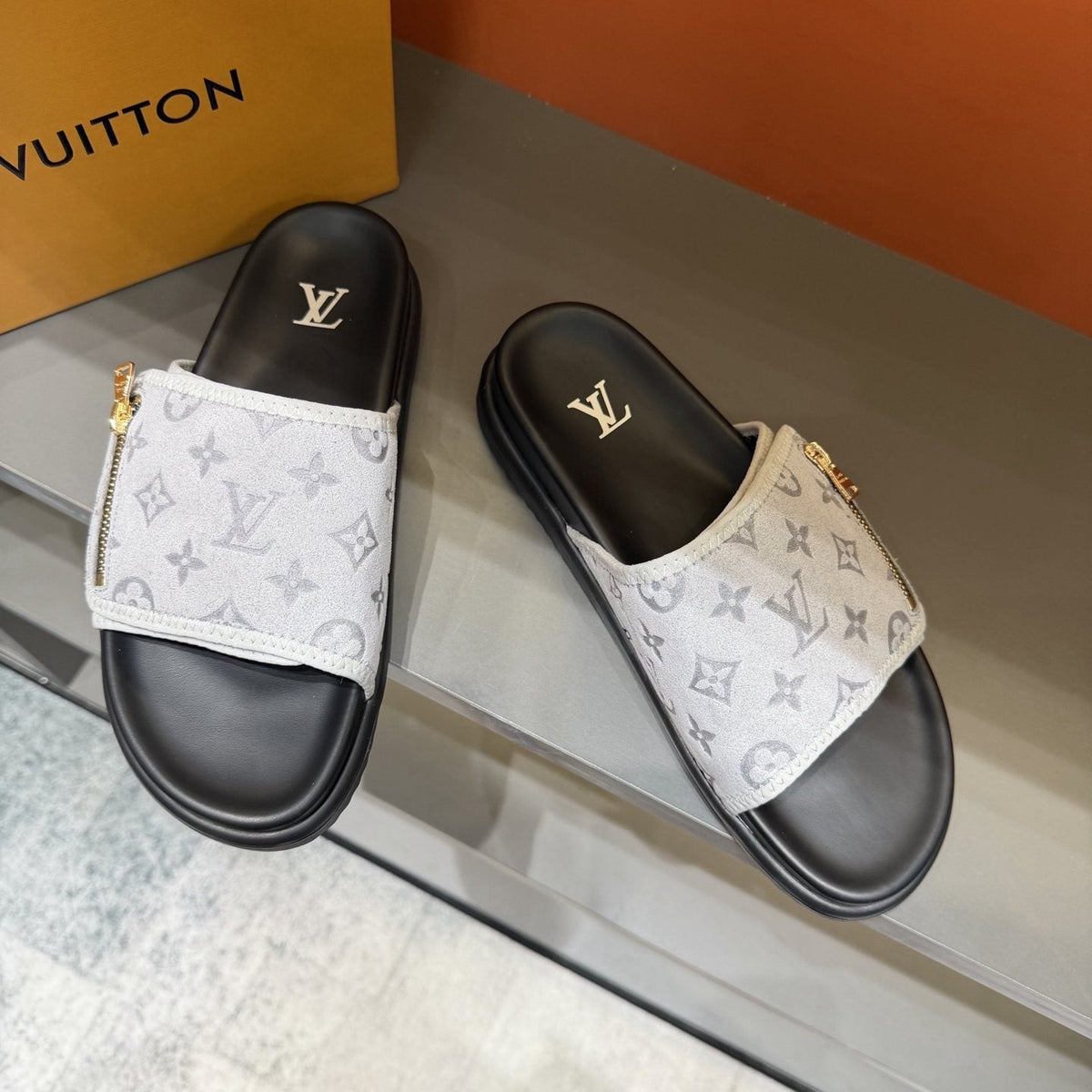 Louis Vuitton White Monogram Slide Sandals