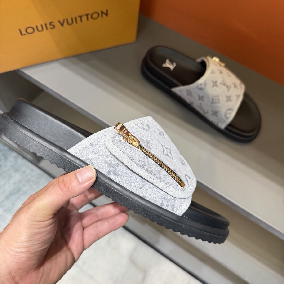 Louis Vuitton White Monogram Slide Sandals