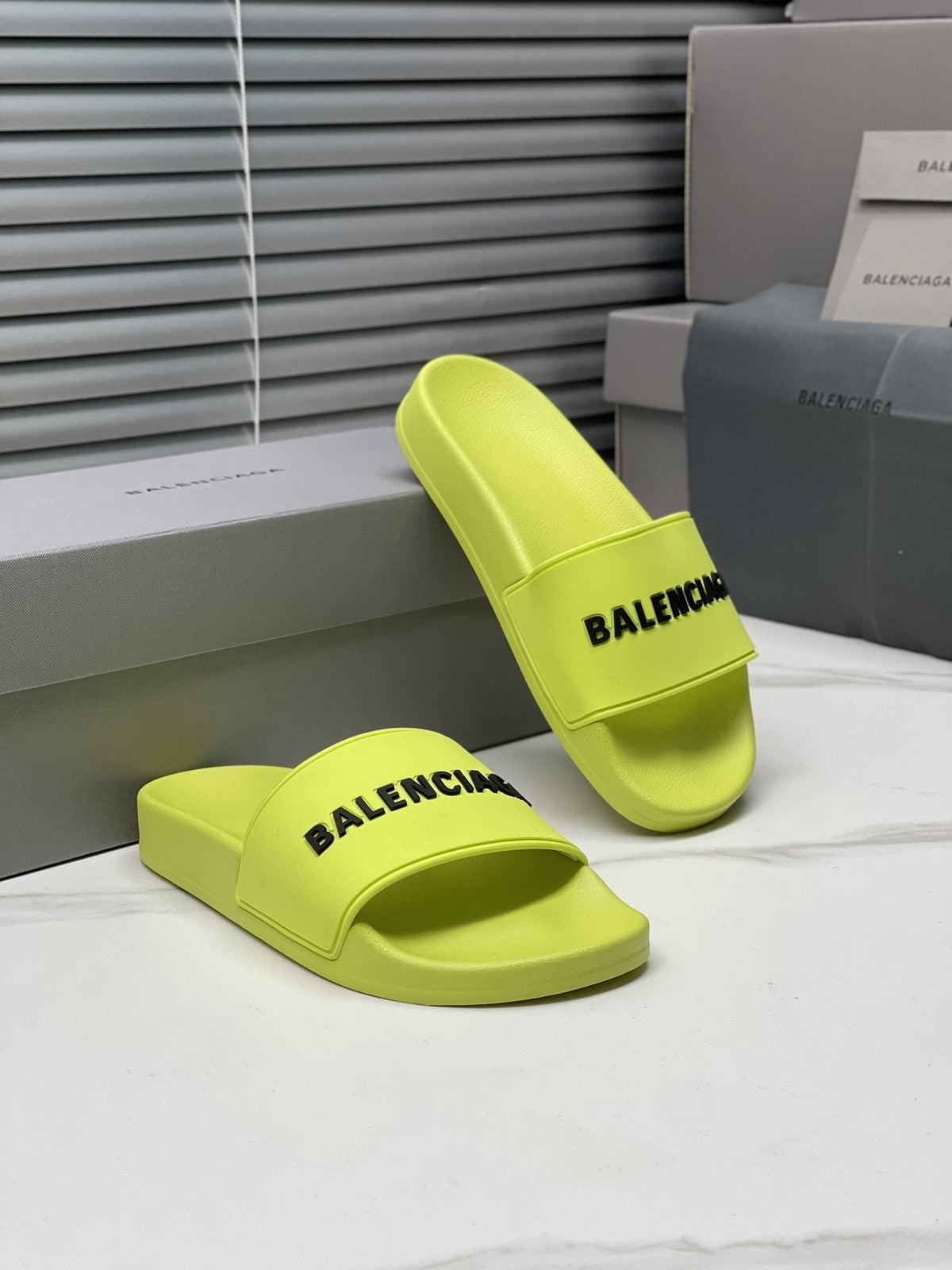 Balenciaga Neon Yellow-Green Slide Sandals
