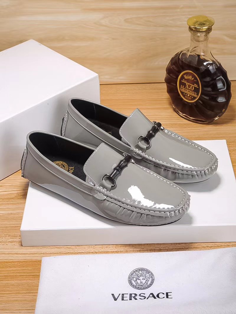 Versace Glossy Gray Bit Loafers