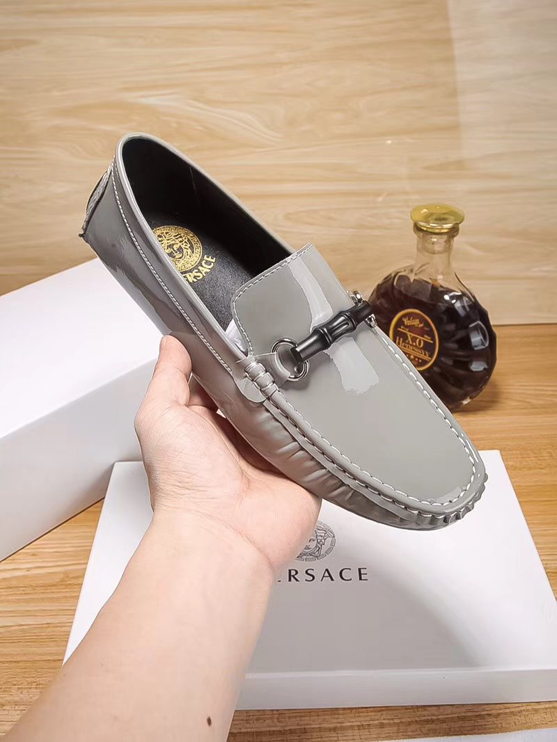 Versace Glossy Gray Bit Loafers