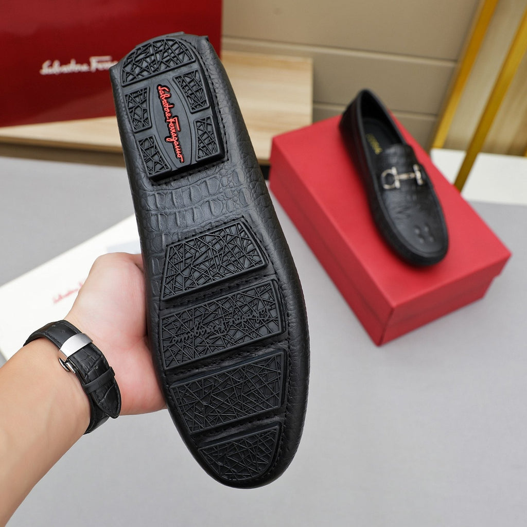Ferragamo Men's Black Textured Loafers
