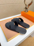 Hermès Black H-Strap Slide Sandals