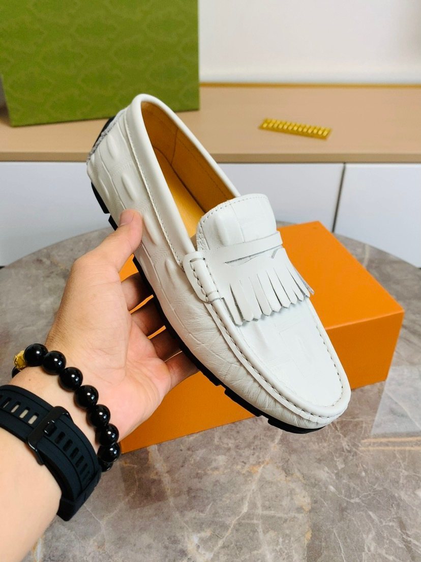 Men's White Fringe Loafers