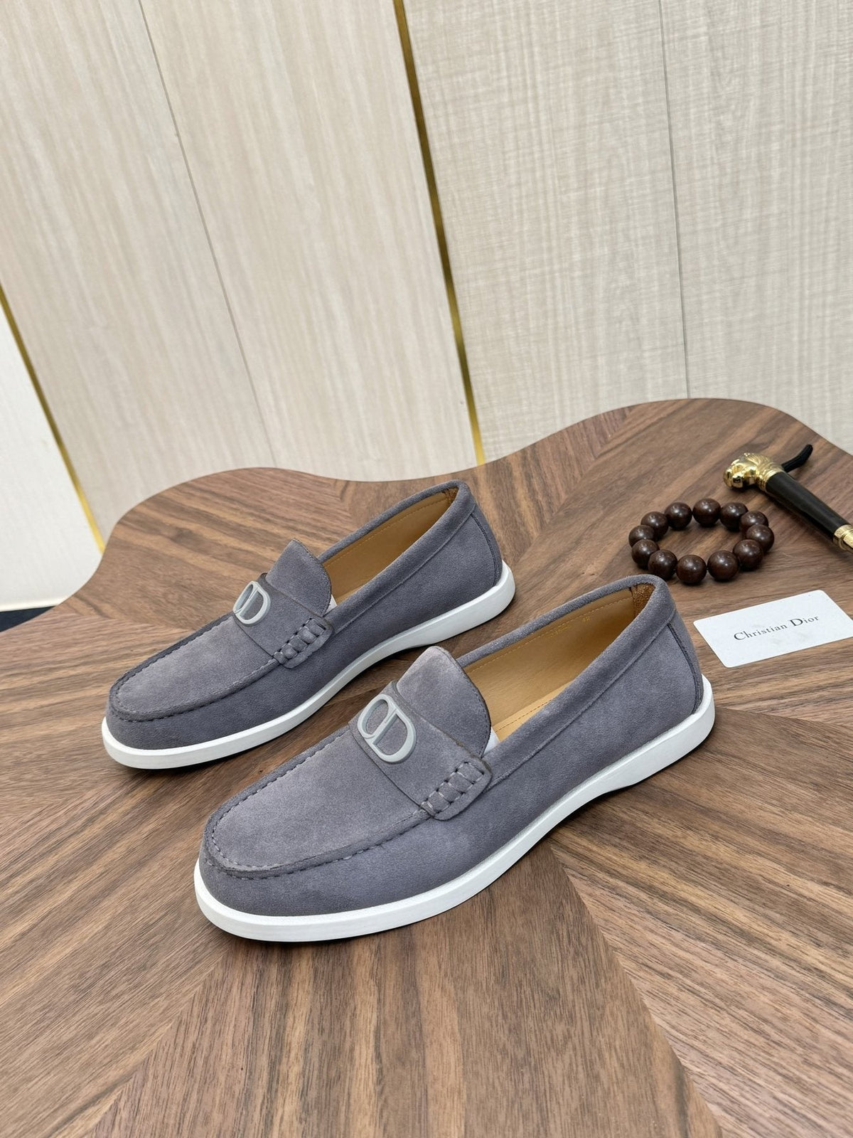 Dior Men's Contrast-Sole Slip-On Loafers - Moc-Toe Stitching