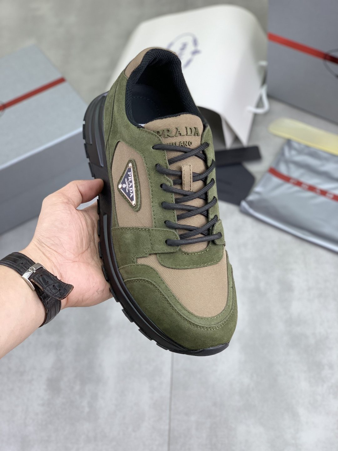 Prada Gray Paneled Men's Sneakers