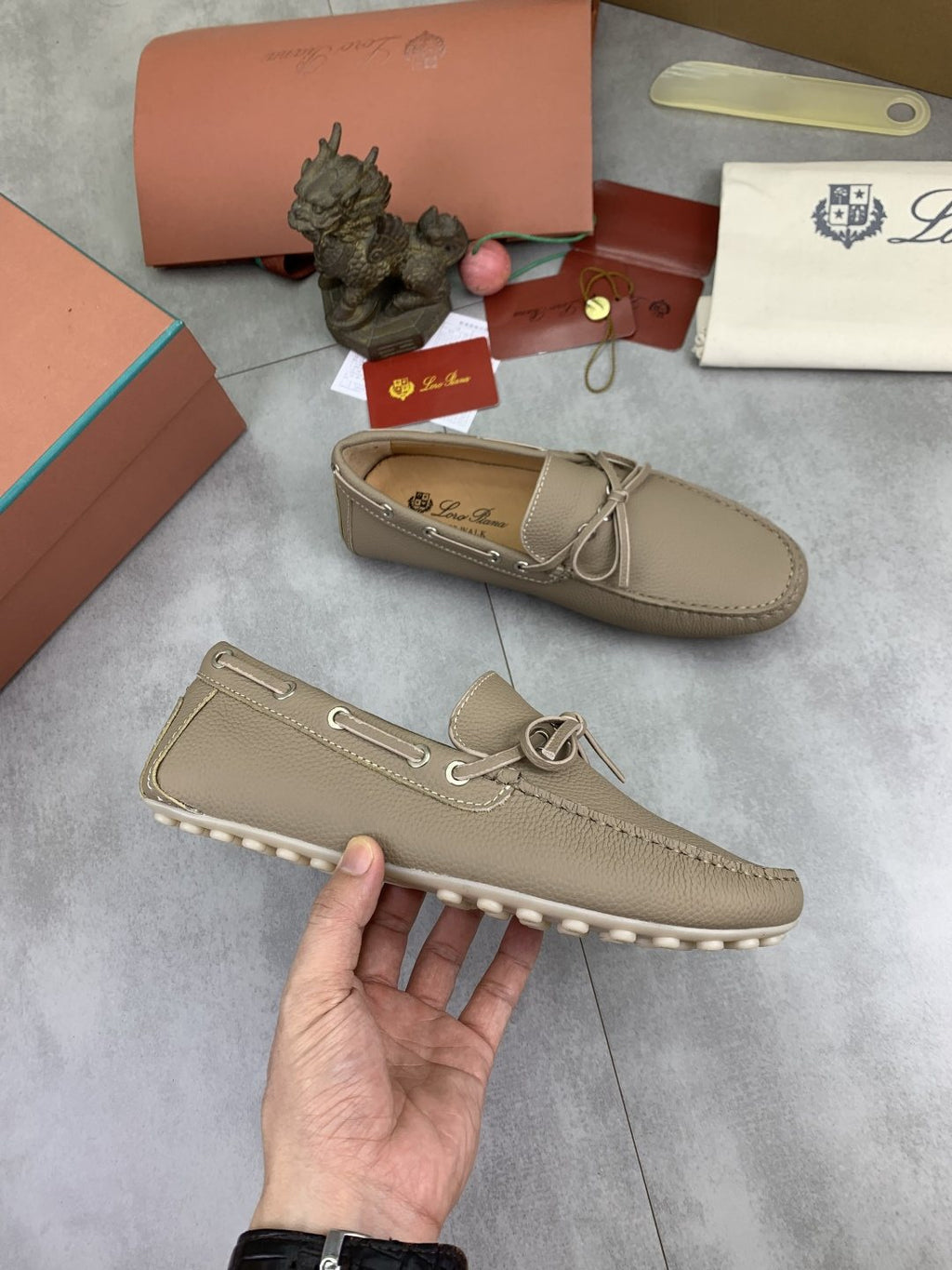 Loro Piana Beige Bow Moccasin Loafers