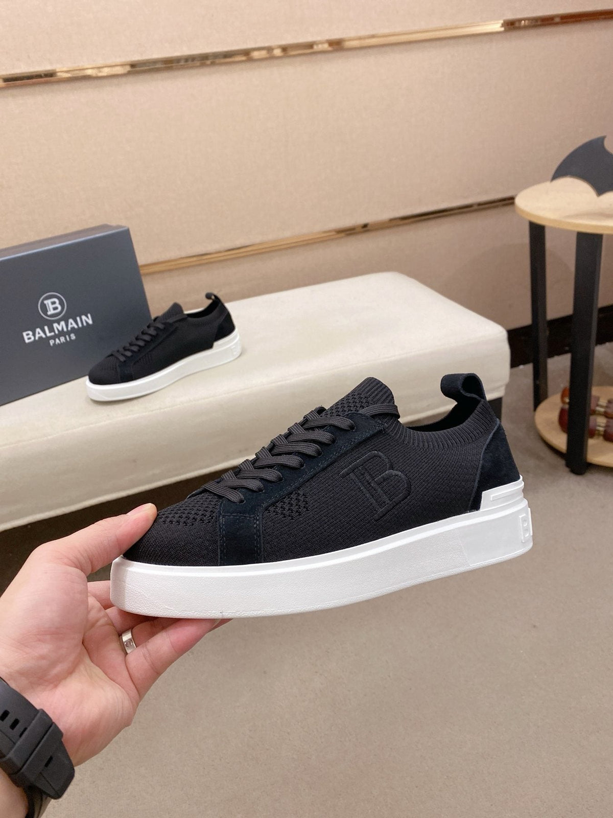 Balmain Men's Knit Low-Top Sneakers - White Sole