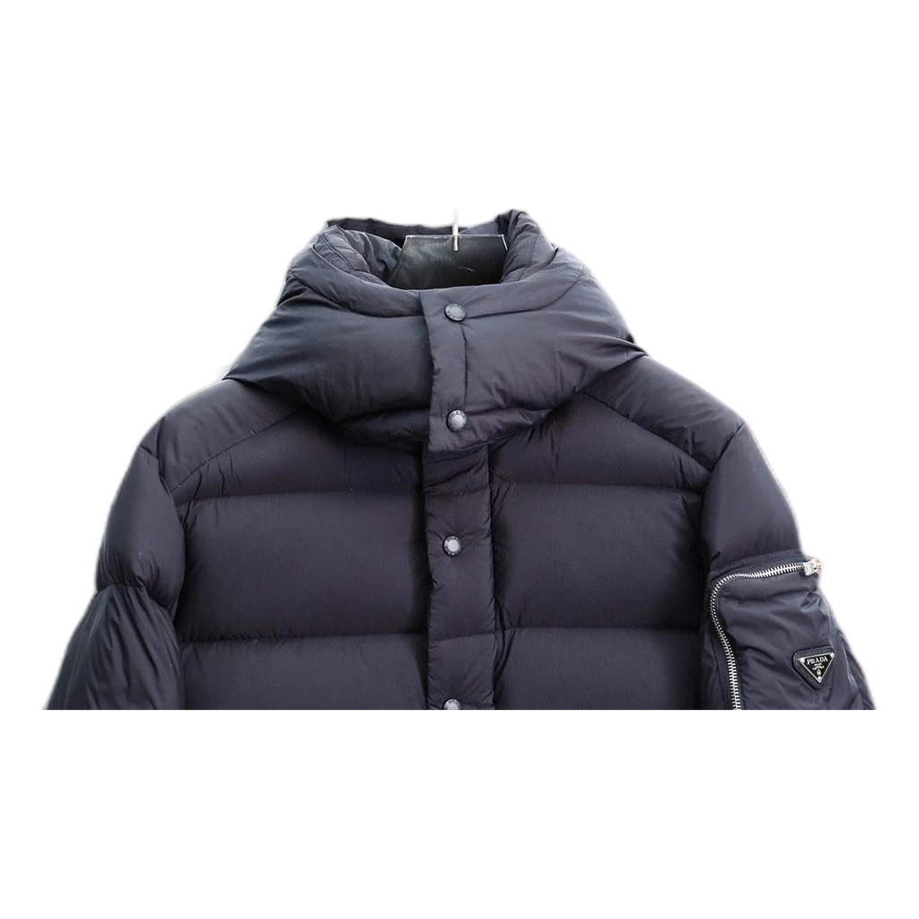Prada Hooded Puffer Jacket – Signature Sleeve Pouch