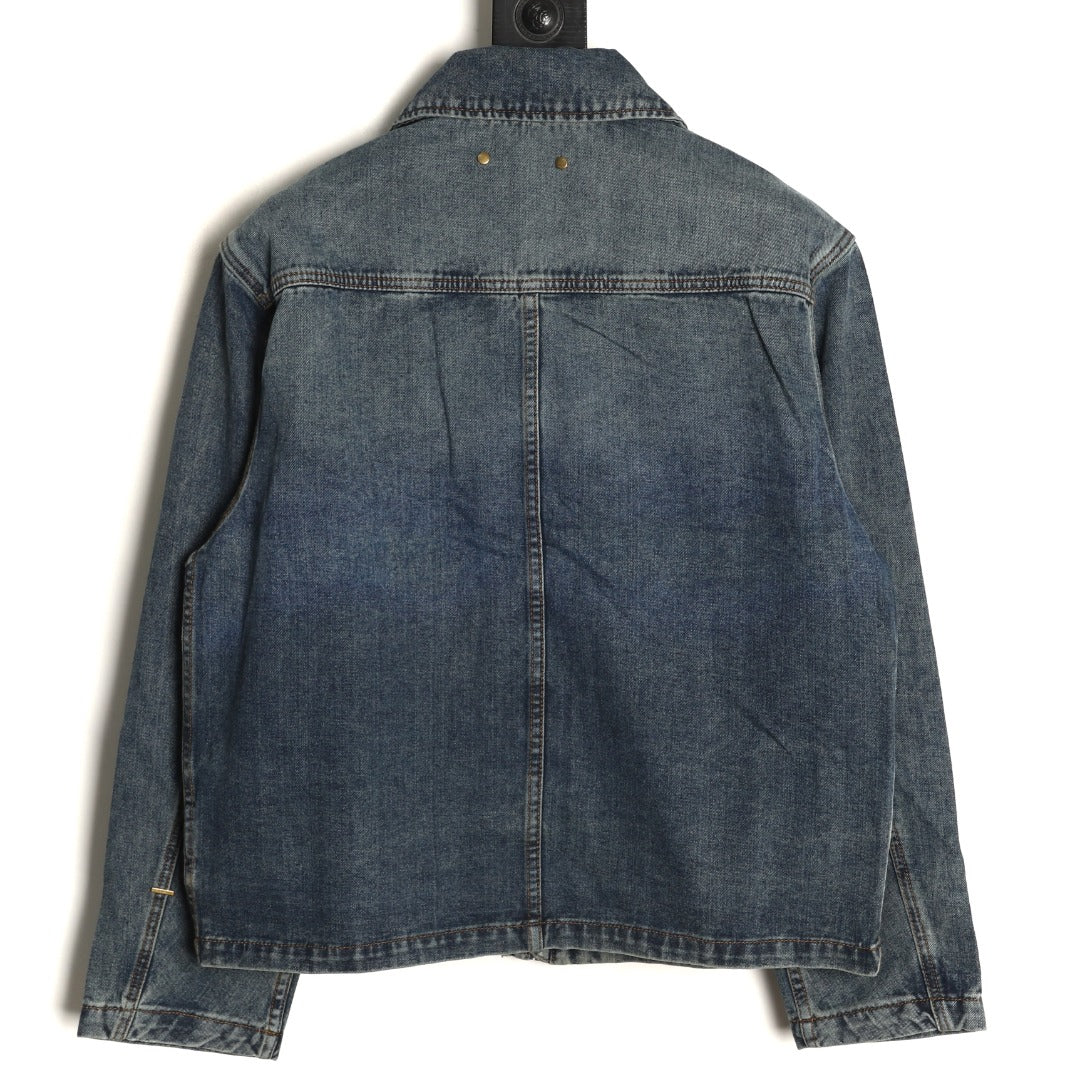 Louis Vuitton Monogram-Style Front-Panel Denim Jacket - Charcoal